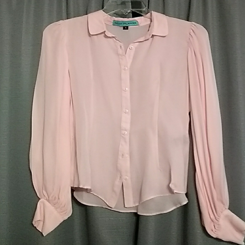 Mimi Plange Pink Buttondown with Balloon Sleeves
